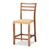 Baxton Studio Arthur Mid-Century Modern Walnut Brown Finished Wood and Natural Rattan Counter Stool